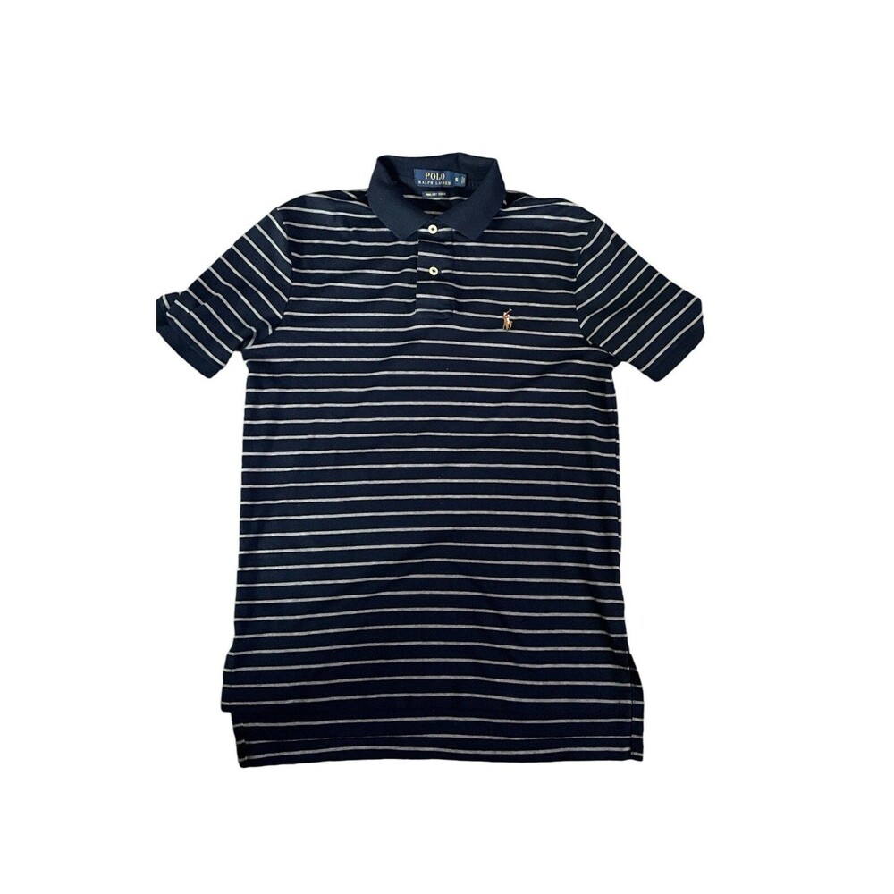 Polo Ralph Lauren Men’s Pima Soft Golf Shirt Striped Navy Grey Size S